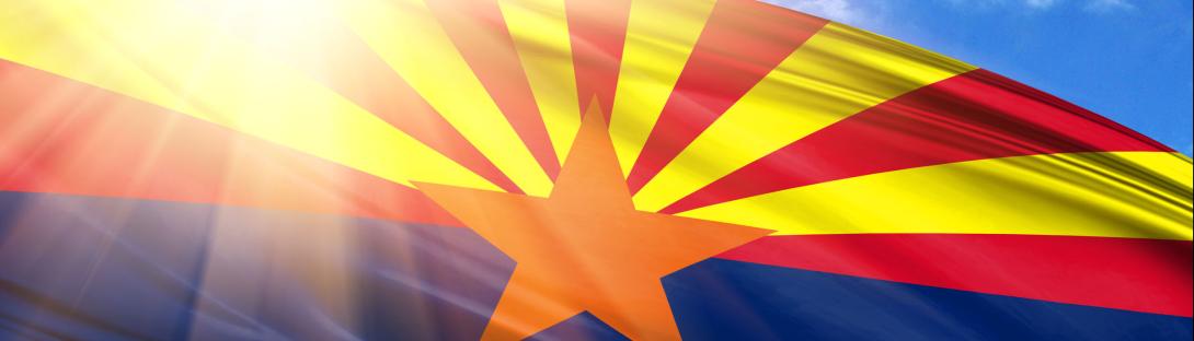 Arizona flag with blue sky